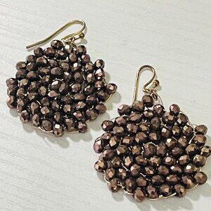 Bronze Faceted Bead Cluster Dangle Earrings - Gold Tone Hooks